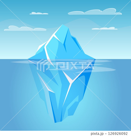 Underwater iceberg. Ice berg floating in sea water, glacier tip and underwater part arctic ocean mountain polar rock antarctic climate concept cartoon vector illustration 126926092