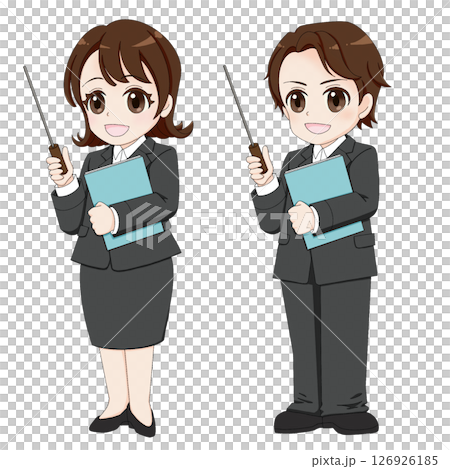 一位西裝革履的男士和女士解釋 一位西裝革履的男士和女士解釋 126926185