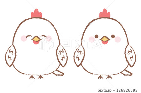 かわいいニワトリの手描き風イラストセット 126926395