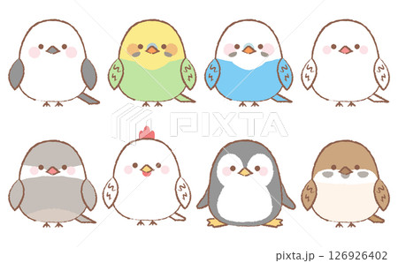 かわいい小鳥の手描きイラストセット 126926402