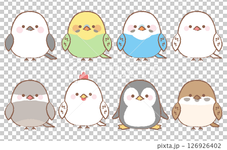かわいい小鳥の手描きイラストセット 126926402