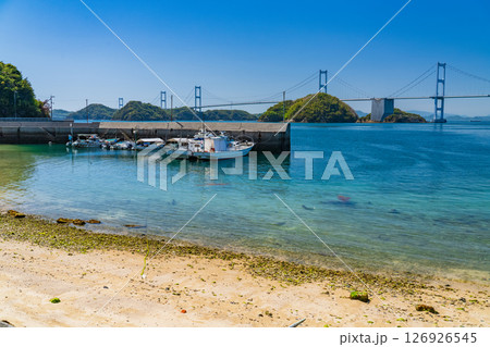 《愛媛県》来島海峡大橋をのぞむ海岸線 126926545