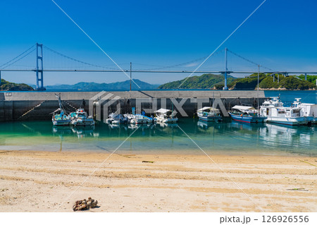 《愛媛県》来島海峡大橋をのぞむ海岸線 126926556