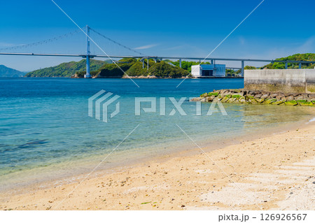 《愛媛県》来島海峡大橋をのぞむ海岸線 126926567