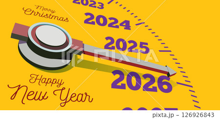 Congratulations on the New Year 2026 on the background of the speedometer counter. Vector 126926843