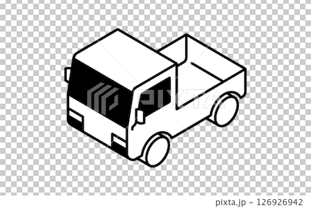 Vehicle icon, simple and cute isometric black and white line icon of a light truck without a hood Vehicle icon, simple and cute isometric black and white line icon of a light truck without a hood 126926942