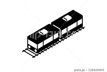 乗物アイコン、連結した電車のシンプルでかわいいアイソメトリックの白黒線画アイコン 126926945