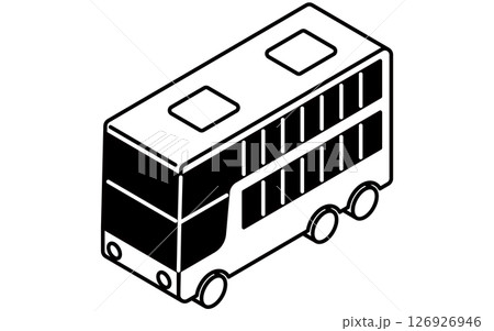 乗物アイコン、二階建てバスのシンプルでかわいいアイソメトリックの白黒線画アイコン 126926946