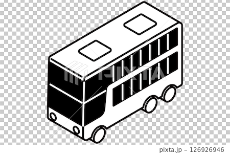 乗物アイコン、二階建てバスのシンプルでかわいいアイソメトリックの白黒線画アイコン 126926946