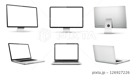 Realistic computer screen mockup. Laptop computer mockup different angles views. 126927226