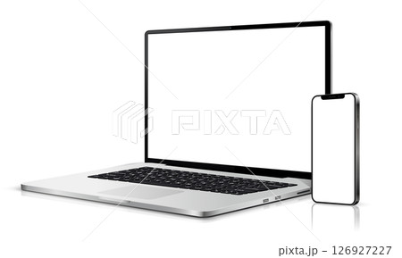Modern laptop mockup and smartphone mockup isolated on white background 126927227