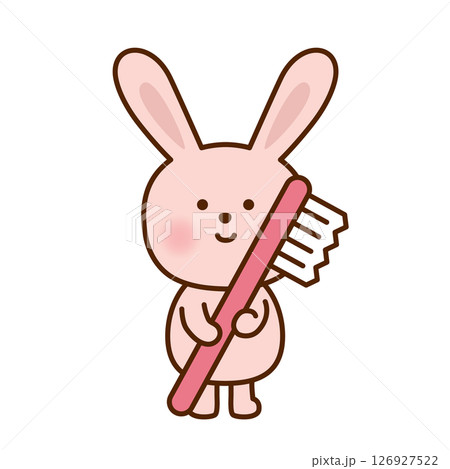歯ブラシを持ったかわいいうさぎのイラスト 126927522