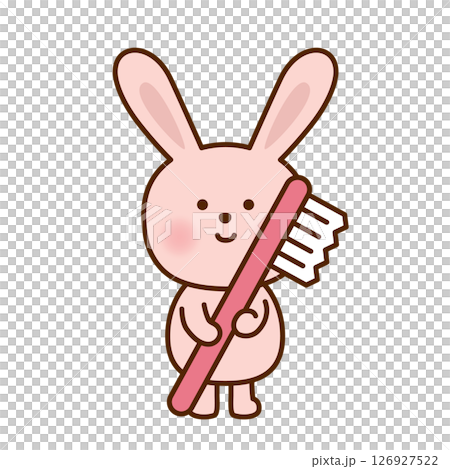 歯ブラシを持ったかわいいうさぎのイラスト 126927522