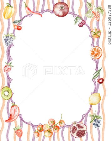 Watercolor banner featuring fruits, vegetables, and seafood for menu or card templates. Includes tomatoes, shrimp, lemon, and seasonal ingredients. Ideal for food, kitchen, and celebration designs. Watercolor banner featuring fruits, vegetables, and seafood for menu or card templates. Includes tomatoes, shrimp, lemon, and seasonal ingredients. Ideal for food, kitchen, and celebration designs. 126927589