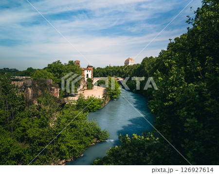 Bridge In The Distance Over The Water Of The River In Rome Bridge In The Distance Over The Water Of The River In Rome 126927614