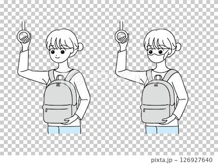 Illustration set of a woman riding a train Illustration set of a woman riding a train 126927640