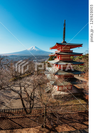 Chureito Pagoda and Mount Fuji Panorama Chureito Pagoda and Mount Fuji Panorama 126928003