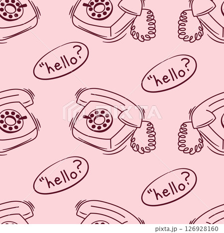 Seamless pattern telephone in pink color doodle hand drawing. 126928160