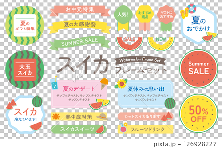 パステル調スイカの夏フレームセット／販促・POP向け素材（サンプル文字入り） 126928227