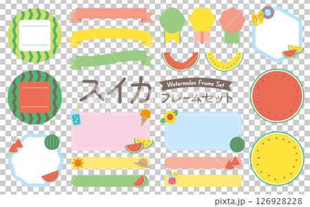 パステル調スイカの夏フレームセット/販促・POP向け素材 パステル調スイカの夏フレームセット/販促・POP向け素材 126928228