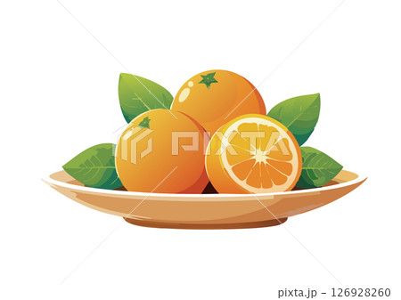 お皿に入ったオレンジ・みかんのイラスト 126928260