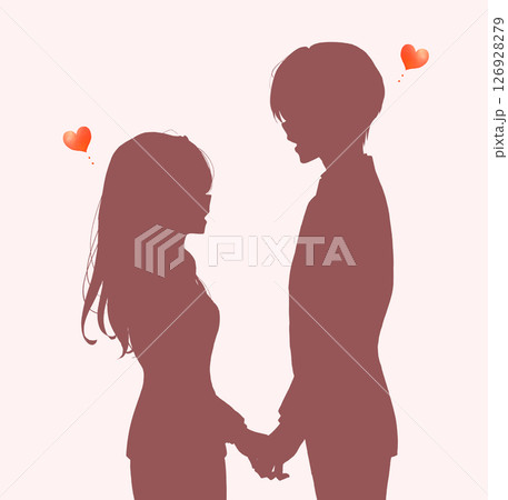 向かい合う男女のビジネスパーソン　恋愛　手を握る　シルエット 126928279