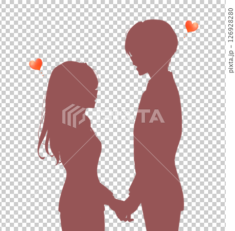 Male and female business people facing each other, love, holding hands, silhouette 126928280