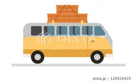 Yellow Van with Luggage Flat Vector Illustration Yellow Van with Luggage Flat Vector Illustration 126928429