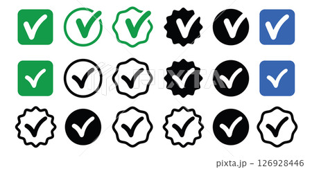 Checkmark icon collection. Checked check box sign. Checkmark icon collection. Checked check box sign. 126928446