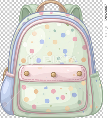 Colorful polka dot backpack with pastel tones and front pocket, cute school gear for kids and students 126928667