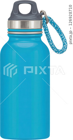 Blue water bottle with gray cap and blue braided strap, perfect for sports and outdoor fitness activities, durable and portable design Blue water bottle with gray cap and blue braided strap, perfect for sports and outdoor fitness activities, durable and portable design 126928710