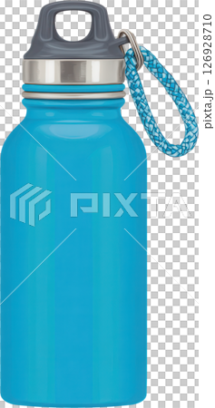 Blue water bottle with gray cap and blue braided strap, perfect for sports and outdoor fitness activities, durable and portable design Blue water bottle with gray cap and blue braided strap, perfect for sports and outdoor fitness activities, durable and portable design 126928710