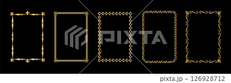 Vintage frames isolated on black background. Decorative gold frame. Trendy decorative frames for wedding invitations, greeting cards, prints. Vintage frames isolated on black background. Decorative gold frame. Trendy decorative frames for wedding invitations, greeting cards, prints. 126928712