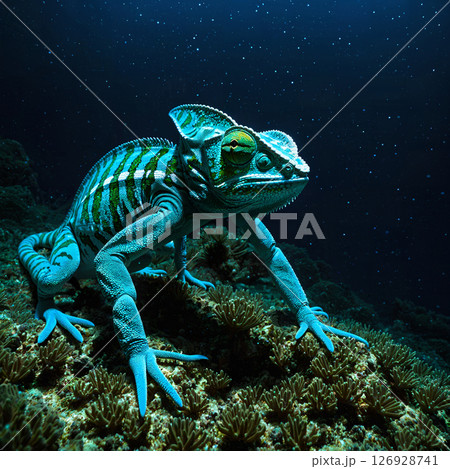サンゴの上に佇む生物発光するカメレオン 126928741