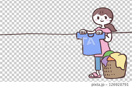 洗濯物干す女性のイラスト 126928791