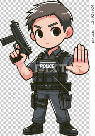 Illustration of a police officer with a gun 126928924