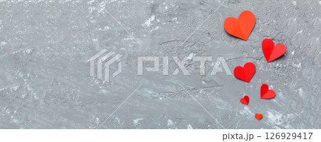 Valentine day background with red hearts, top view with copy space 126929417