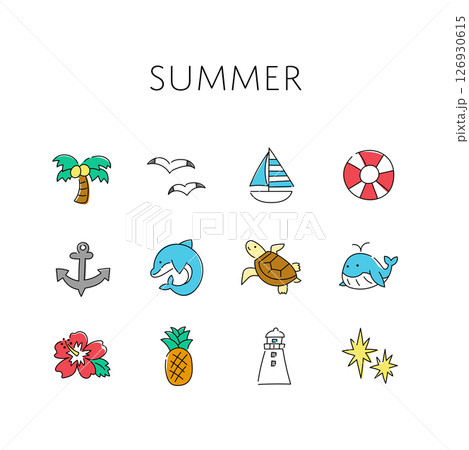 夏の手描きイラストセット 126930615