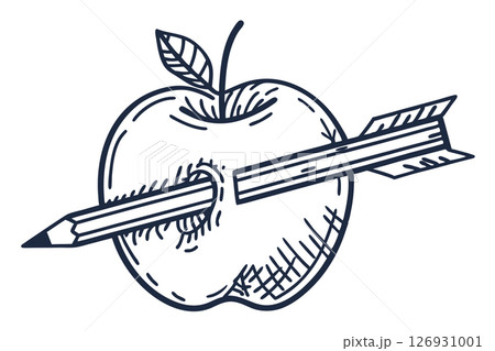 Apple pierced by pencil shaped arrow concept of knowledge, creativity, learning, and innovation in education, AI Generative 126931001