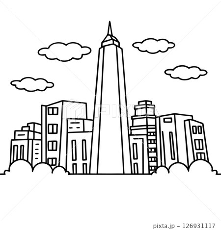 Modern city skyline with high rise buildings and clouds urban downtown outline with skyscraper architecture, AI Generative 126931117