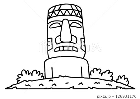 Easter island moai statue outline with tribal facial features, monochrome line drawing, bushes landscape, AI Generative Easter island moai statue outline with tribal facial features, monochrome line drawing, bushes landscape, AI Generative 126931170