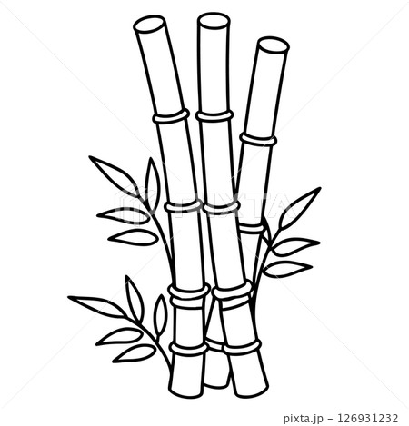 Sugarcane plant outline black and white stalks with leaves simple agriculture botanical drawing for farm design, AI Generative 126931232