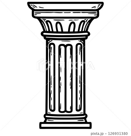 Ancient greek column illustration classic architectural pillar with fluted shaft and ornate capital, black and white engraving, AI Generative 126931380
