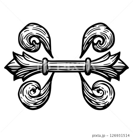 Ornate baroque decorative element with intricate symmetrical flourishes and scrollwork elegant vintage divider design, AI Generative Ornate baroque decorative element with intricate symmetrical flourishes and scrollwork elegant vintage divider design, AI Generative 126931514