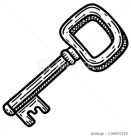 Vintage skeleton key illustration hand drawn antique metal key, detailed engraving, classic design, security concept, AI Generative 126931520