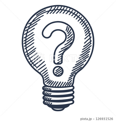 Question mark inside lightbulb outline concept of idea, creativity, inspiration, curiosity, innovation, problem solving, AI Generative 126931526