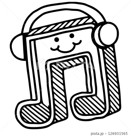 Smiling music note character with headphones happy doodle mascot illustration, joyful musical symbol, playful audio concept, AI Generative 126931565