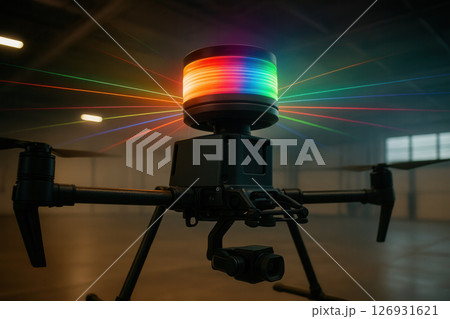 Autonomous Drone LiDAR Sensor Array Spinning in Flight Test Bay 126931621