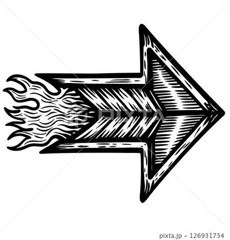 Arrow with flame trail sketch hand drawn right pointing arrow, fire tail, fast movement, energy, dynamic direction, AI Generative 126931734