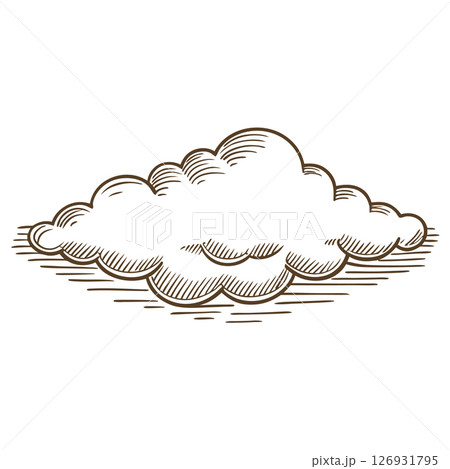 Hand drawn fluffy cloud illustration in vintage engraving detailed weather element, sky decor, line art, AI Generative 126931795